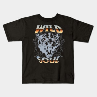 Panther head and wild soul quote design, y2k aesthetic Kids T-Shirt